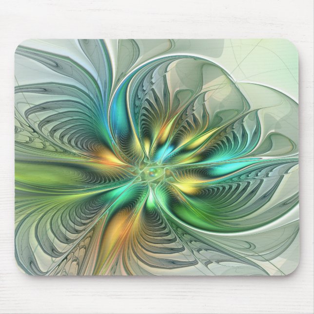 Colourful Fantasy Modern Abstract Flower Fractal Mouse Pad (Front)