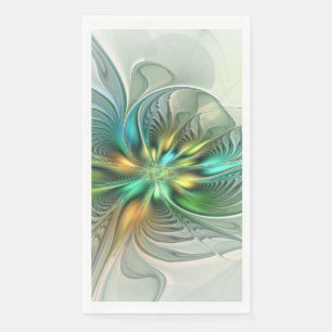 Colourful Fantasy Modern Abstract Flower Fractal Napkin