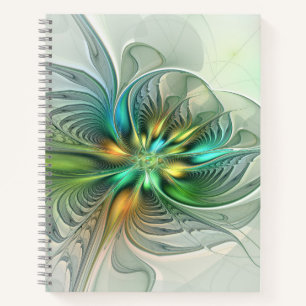 Colourful Fantasy Modern Abstract Flower Fractal Notebook