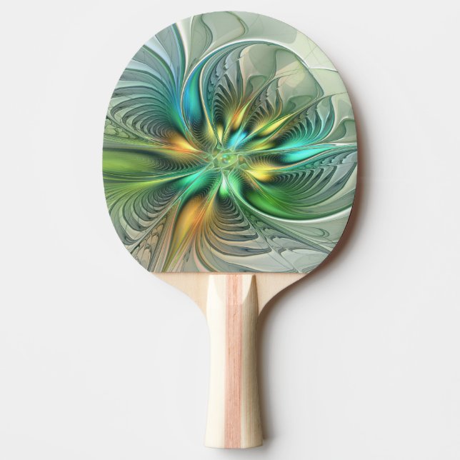 Colourful Fantasy Modern Abstract Flower Fractal Ping Pong Paddle (Front)