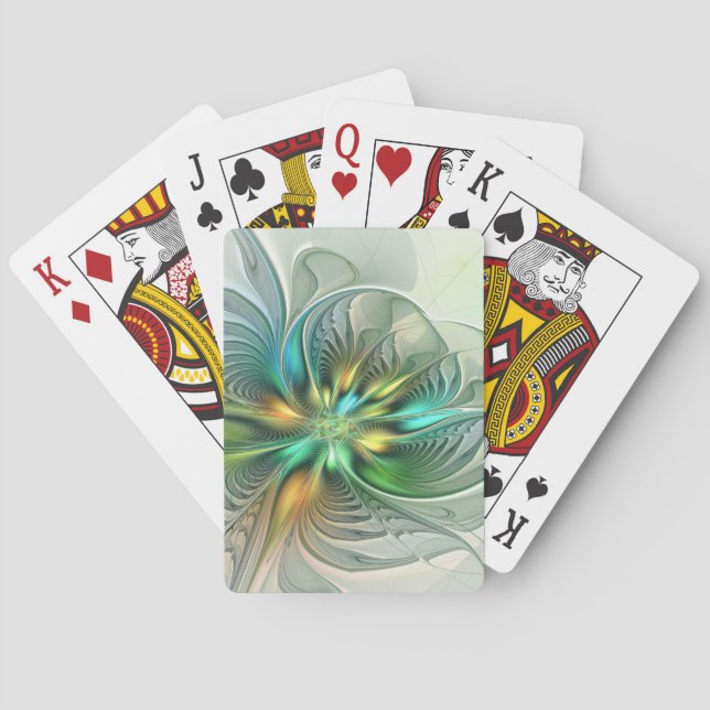 Colourful Fantasy Modern Abstract Flower Fractal Playing Cards (Back)