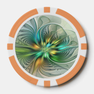 Colourful Fantasy Modern Abstract Flower Fractal Poker Chips
