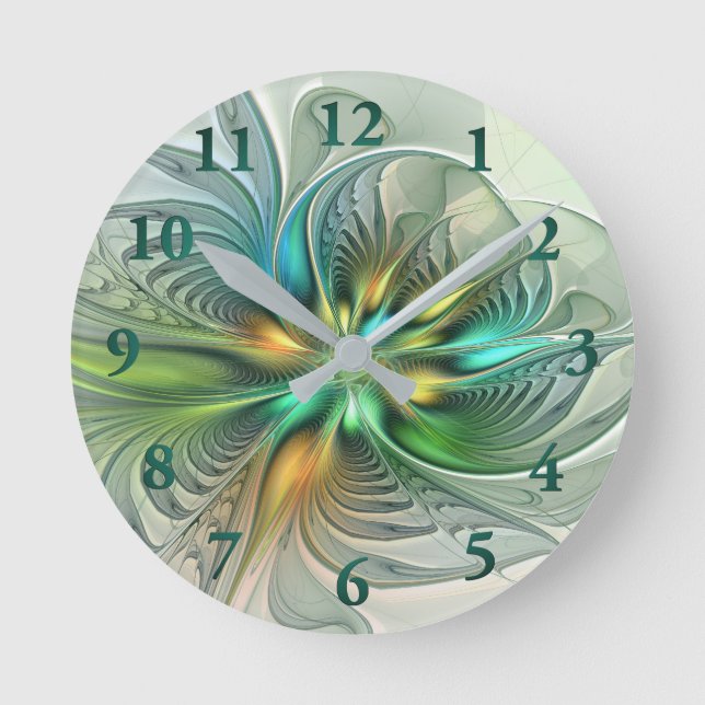 Colourful Fantasy Modern Abstract Flower Fractal Round Clock (Front)