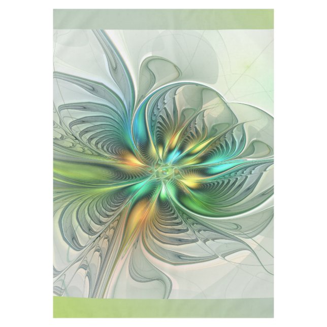 Colourful Fantasy Modern Abstract Flower Fractal Tablecloth (Front)