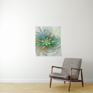 Colourful Fantasy Modern Abstract Flower Fractal Tapestry