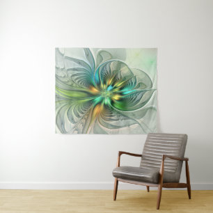 Colourful Fantasy Modern Abstract Flower Fractal Tapestry