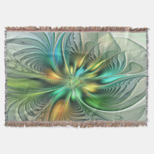 Colourful Fantasy Modern Abstract Flower Fractal Throw Blanket