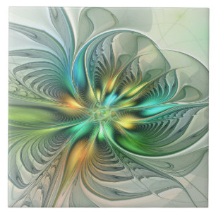 Colourful Fantasy Modern Abstract Flower Fractal Tile