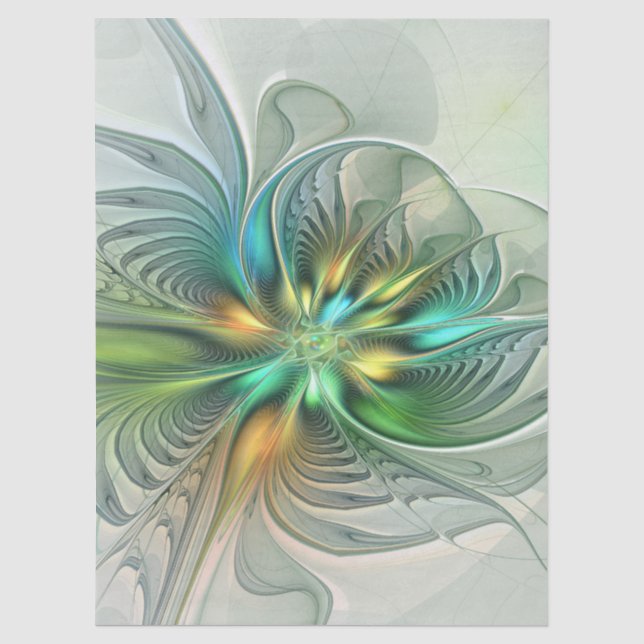 Colourful Fantasy Modern Abstract Flower Fractal Tissue Paper (Front)