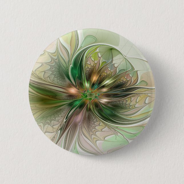 Colourful Fantasy Modern Abstract Fractal Flower 2 Inch Round Button (Front)
