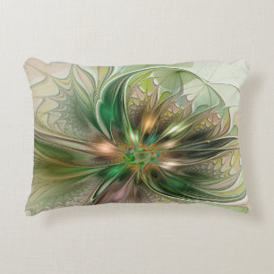 Colourful Fantasy Modern Abstract Fractal Flower Accent Pillow