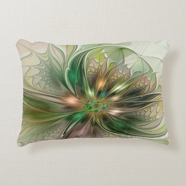Colourful Fantasy Modern Abstract Fractal Flower Accent Pillow (Front)