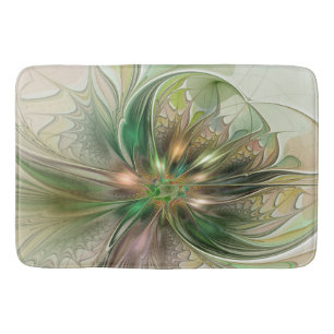 Colourful Fantasy Modern Abstract Fractal Flower Bath Mat