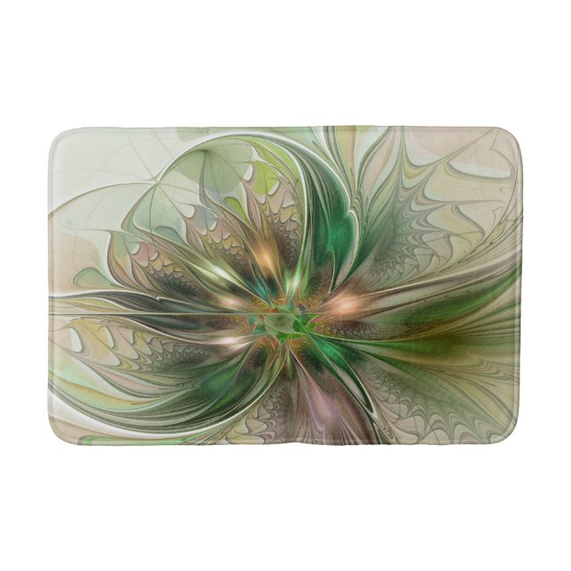 Colourful Fantasy Modern Abstract Fractal Flower Bath Mat (Front)
