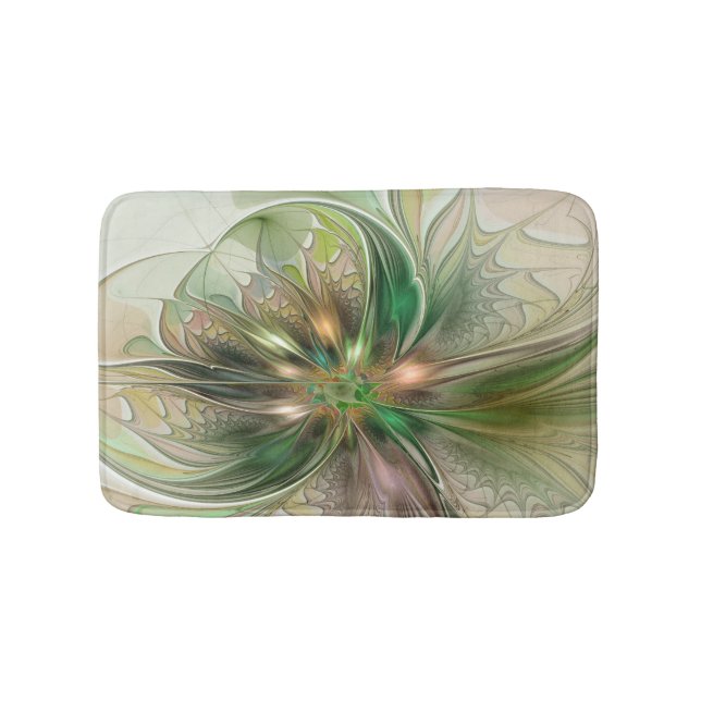 Colourful Fantasy Modern Abstract Fractal Flower Bath Mat (Front)