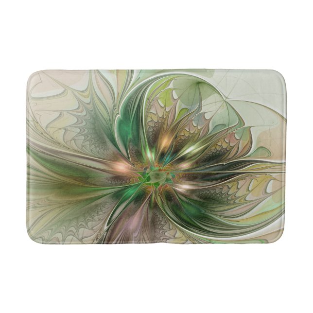 Colourful Fantasy Modern Abstract Fractal Flower Bath Mat (Front)