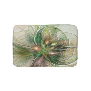 Colourful Fantasy Modern Abstract Fractal Flower Bath Mat