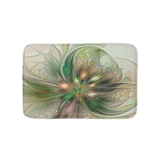 Colourful Fantasy Modern Abstract Fractal Flower Bath Mat (Front)