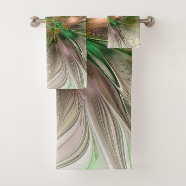 Colourful Fantasy Modern Abstract Fractal Flower Bath Towel Set (Insitu)