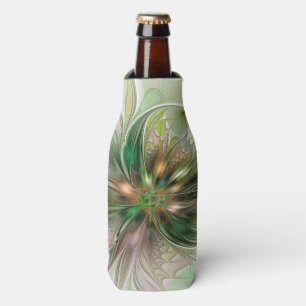 Colourful Fantasy Modern Abstract Fractal Flower Bottle Cooler
