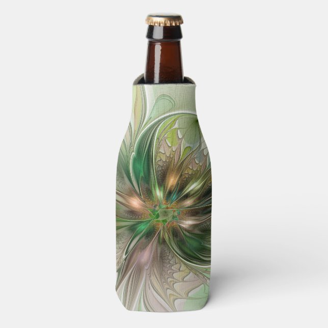 Colourful Fantasy Modern Abstract Fractal Flower Bottle Cooler (Bottle Front)