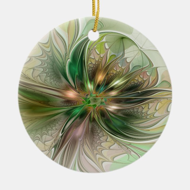 Colourful Fantasy Modern Abstract Fractal Flower Ceramic Ornament (Front)