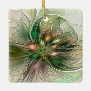 Colourful Fantasy Modern Abstract Fractal Flower Ceramic Ornament