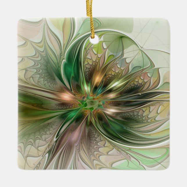 Colourful Fantasy Modern Abstract Fractal Flower Ceramic Ornament (Front)