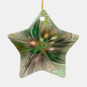 Colourful Fantasy Modern Abstract Fractal Flower Ceramic Ornament