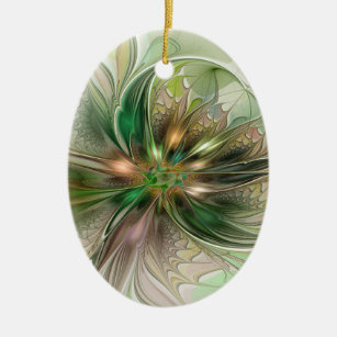 Colourful Fantasy Modern Abstract Fractal Flower Ceramic Ornament