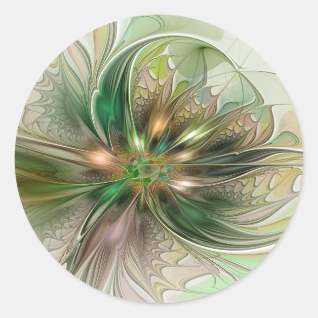 Colourful Fantasy Modern Abstract Fractal Flower Classic Round Sticker (Front)