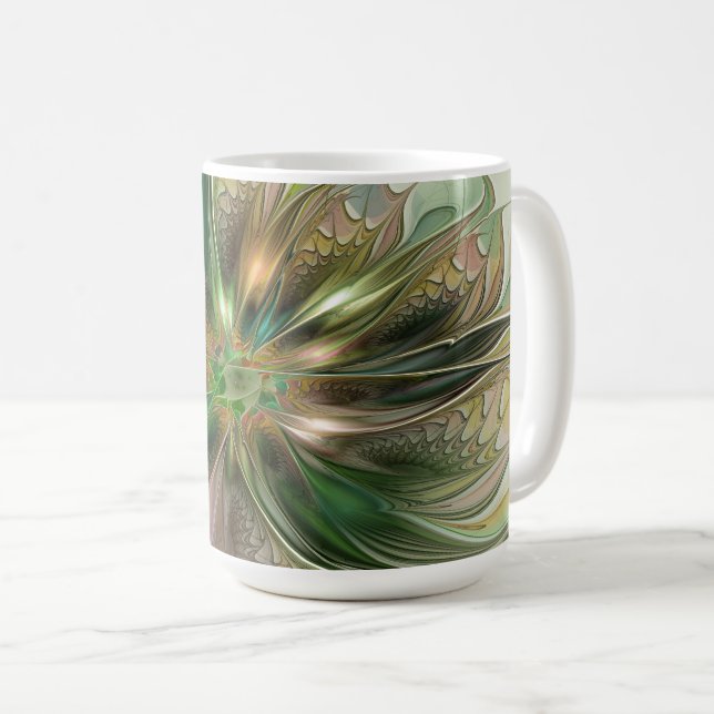 Colourful Fantasy Modern Abstract Fractal Flower Coffee Mug (Front Right)