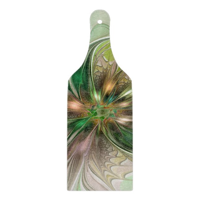 Colourful Fantasy Modern Abstract Fractal Flower Cutting Board (Front)