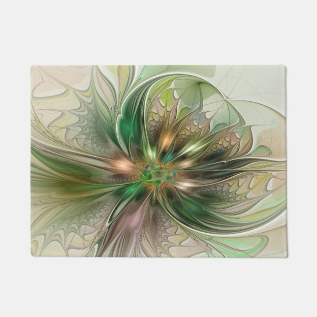Colourful Fantasy Modern Abstract Fractal Flower Doormat (Front)