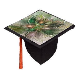 Colourful Fantasy Modern Abstract Fractal Flower Graduation Cap Topper