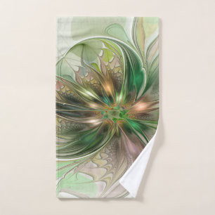 Colourful Fantasy Modern Abstract Fractal Flower Hand Towel