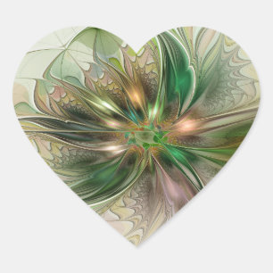 Colourful Fantasy Modern Abstract Fractal Flower Heart Sticker