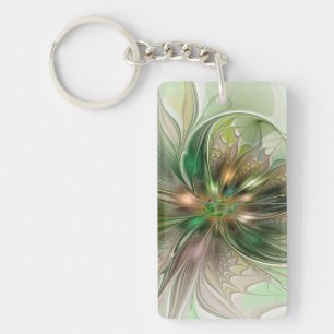 Colourful Fantasy Modern Abstract Fractal Flower Keychain