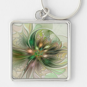 Colourful Fantasy Modern Abstract Fractal Flower Keychain
