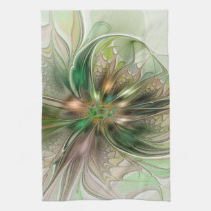 Colourful Fantasy Modern Abstract Fractal Flower Kitchen Towel