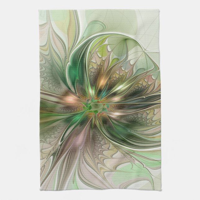 Colourful Fantasy Modern Abstract Fractal Flower Kitchen Towel (Vertical)
