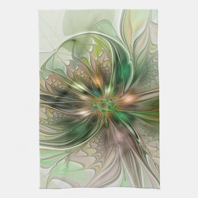 Colourful Fantasy Modern Abstract Fractal Flower Kitchen Towel (Vertical)
