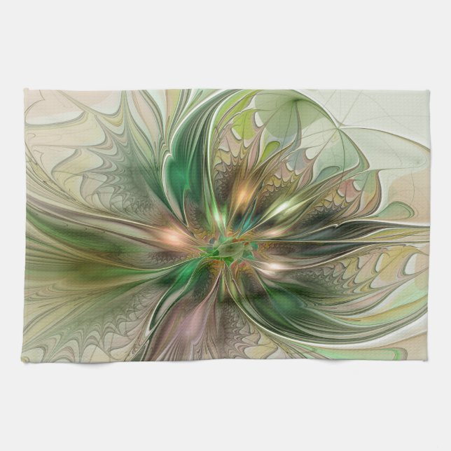 Colourful Fantasy Modern Abstract Fractal Flower Kitchen Towel (Horizontal)