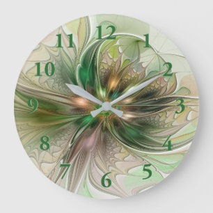 Colourful Fantasy Modern Abstract Fractal Flower Large Clock