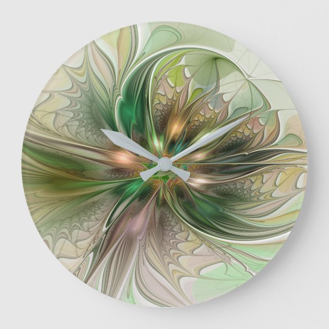 Colourful Fantasy Modern Abstract Fractal Flower Large Clock (Front)