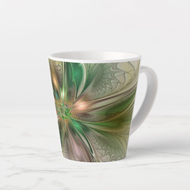 Colourful Fantasy Modern Abstract Fractal Flower Latte Mug (Right Angle)