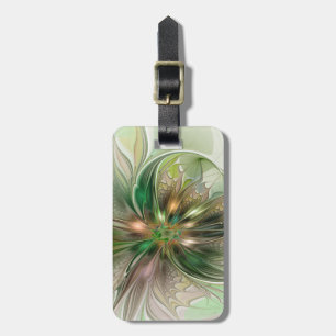 Colourful Fantasy Modern Abstract Fractal Flower Luggage Tag