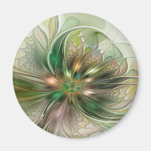 Colourful Fantasy Modern Abstract Fractal Flower Magnet