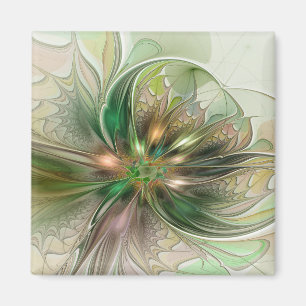 Colourful Fantasy Modern Abstract Fractal Flower Magnet