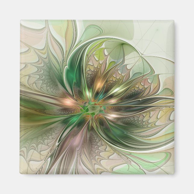 Colourful Fantasy Modern Abstract Fractal Flower Magnet (Front)